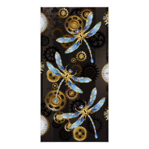 Póster Libélulas Steampunk sobre fondo rayado marrón