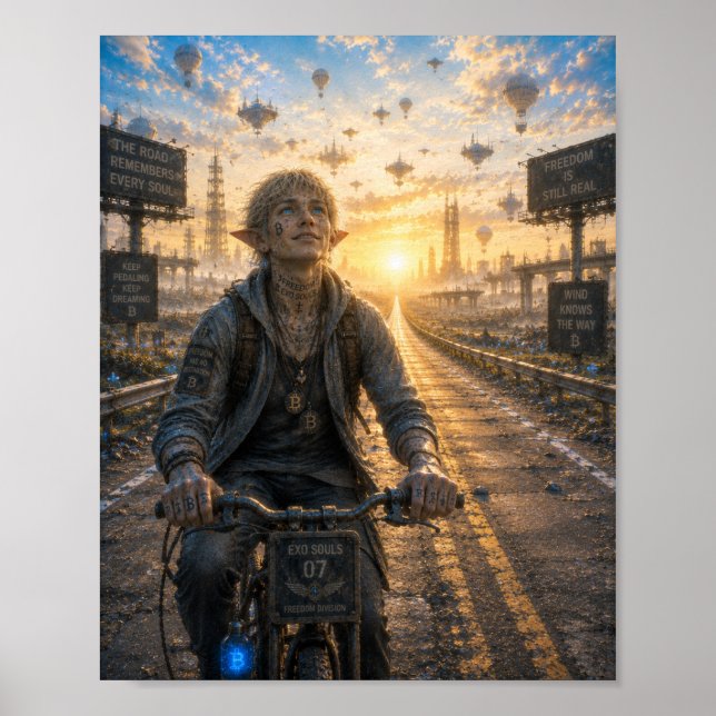Póster Libertad / Ciclista / Carretera Vacía (Frente)