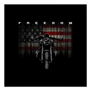 Póster Libertad para motocicletas con bandera estadounide