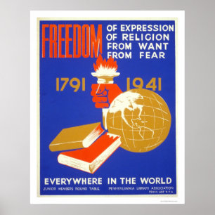 Póster Libertad para todos en Roosevelt 1941 WPA