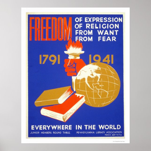 Póster Libertad para todos en Roosevelt 1941 WPA (Frente)
