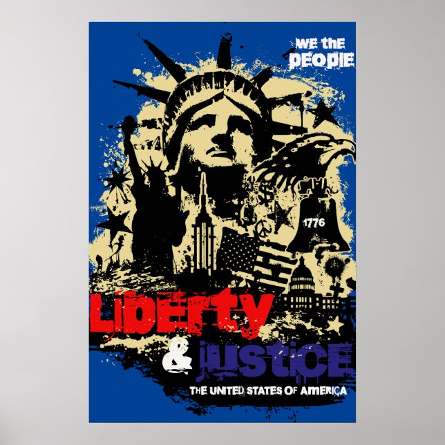 Póster Libertad y justicia. Estatua de la libertad. POSTE (Frente)