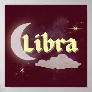 Póster Libra Celestial Moon Cloud Stars Astrología Art