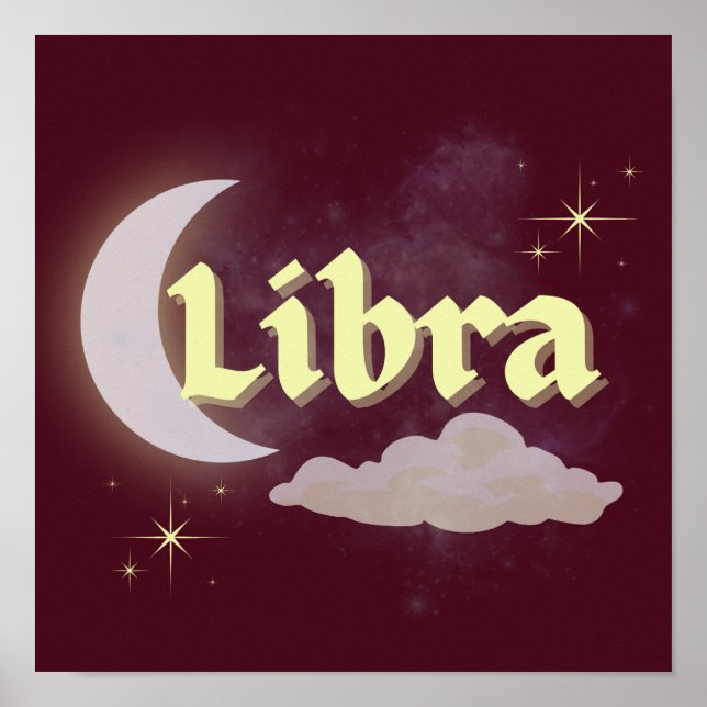 Póster Libra Celestial Moon Cloud Stars Astrología Art (Frente)