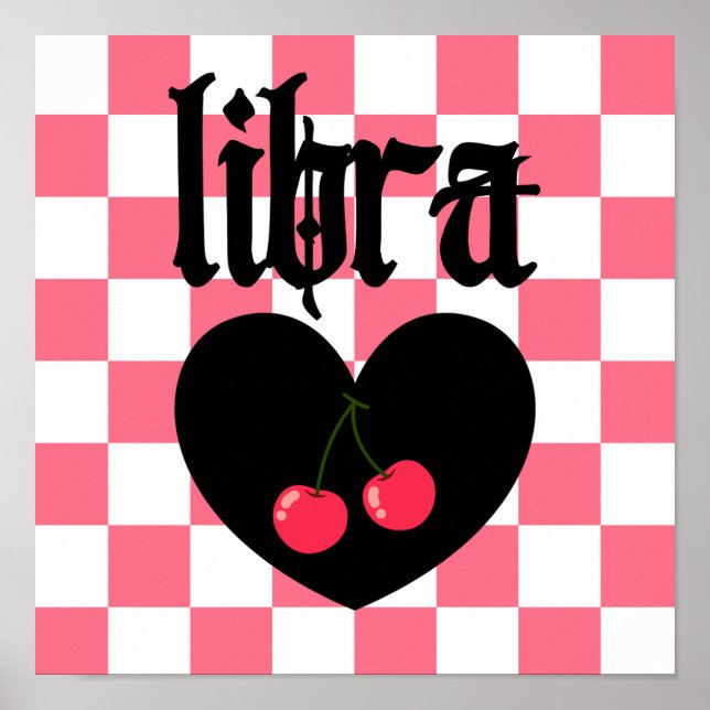 Póster Libra Gothic Aesthetic Checkered Cherry Art (Frente)