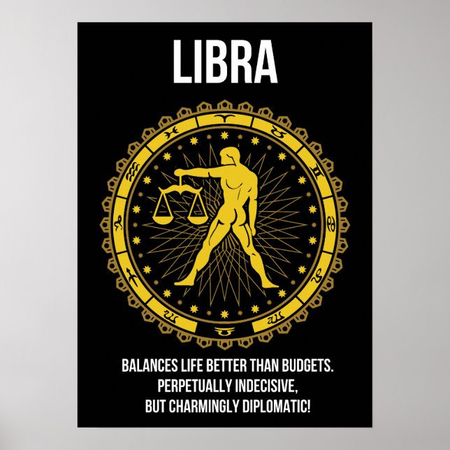 Póster Libra - Horóscopo, humor gracioso del Rótulo Zodia (Frente)