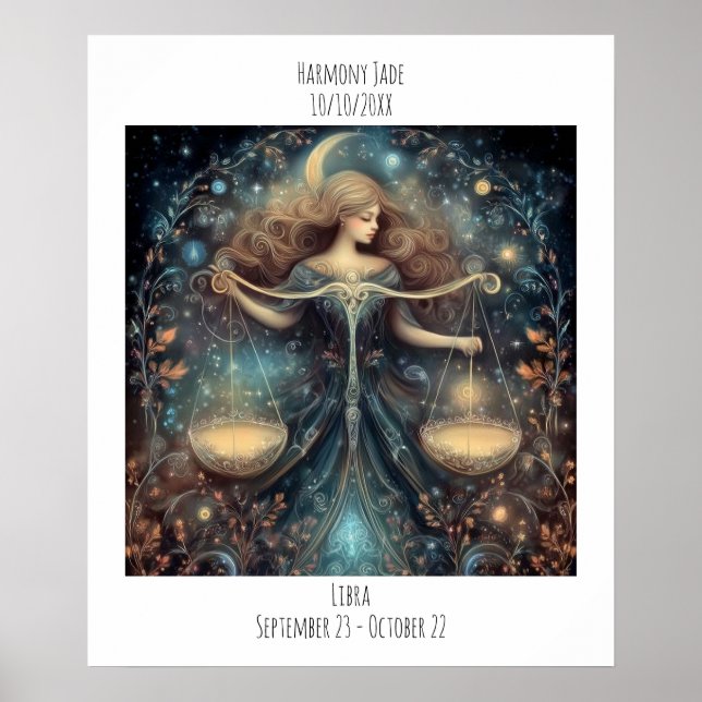 Póster Libra Zodiac Astrology Name & Birthday (Frente)