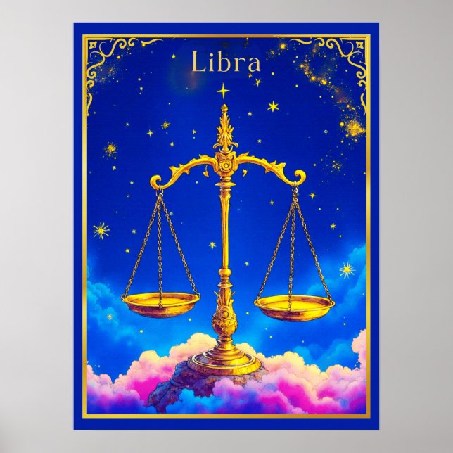 Póster Libra Zodiac Scales in a Star-Filled Sky (Frente)
