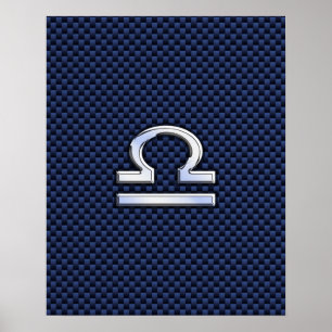 Póster Libra Zodiac Sign on Navy Blue Carbon Fiber
