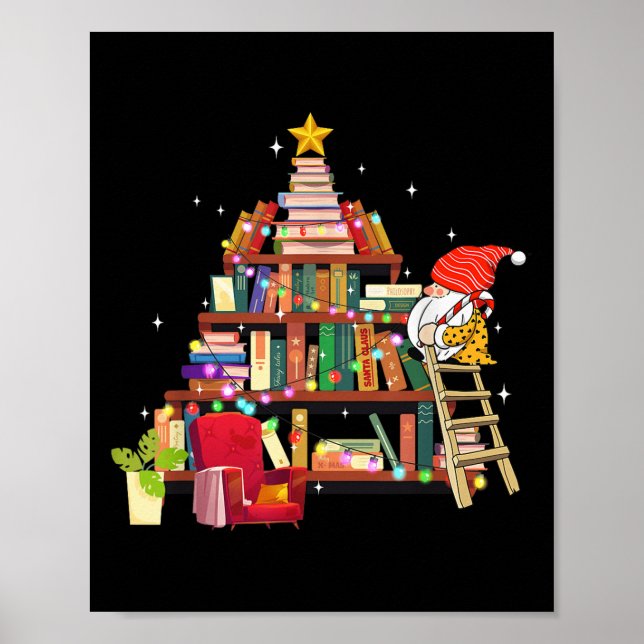 Póster Librarian And Book Lover Christmas Library Tree Li (Frente)