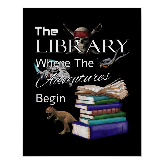 Póster Library Books Where The Adventure Begins Book Read (Anverso)