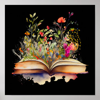Póster Libro abierto con flores