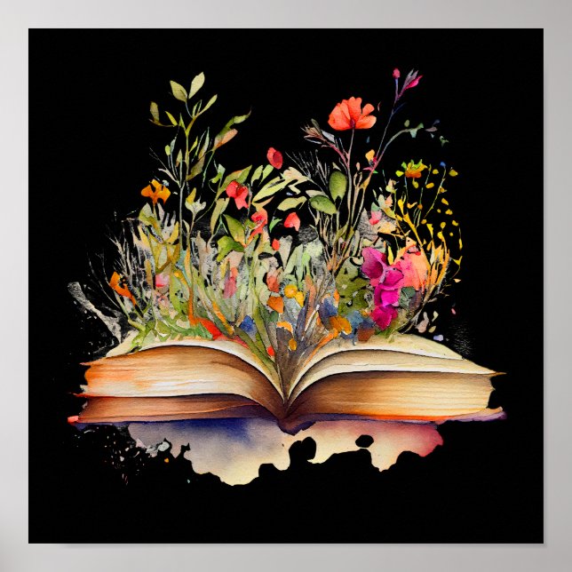 Póster Libro abierto con flores (Frente)