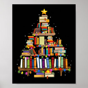 Póster Libro Árbol de Navidad enciende lectura biblioteca