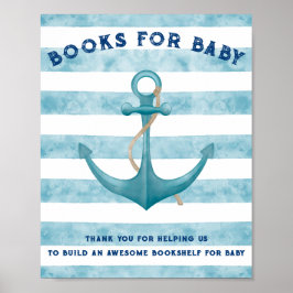 Póster Libro Baby Shower Blue Nautical Sailor Watercolor