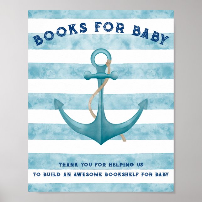 Póster Libro Baby Shower Blue Nautical Sailor Watercolor (Frente)