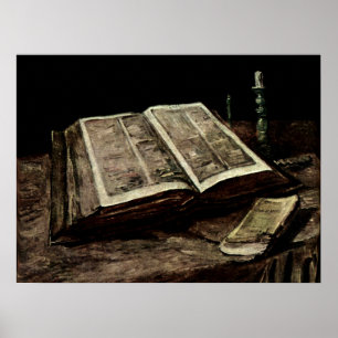 Póster Libro Biblia abierto con velas - van Gogh