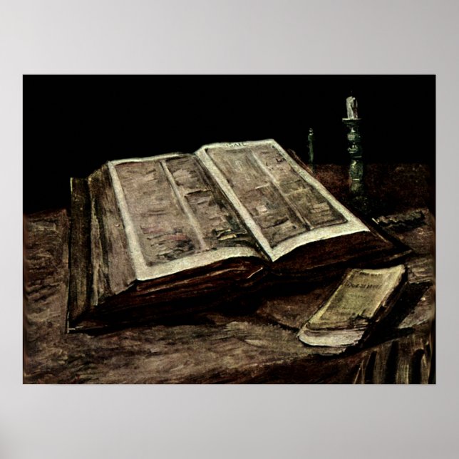 Póster Libro Biblia abierto con velas - van Gogh (Frente)