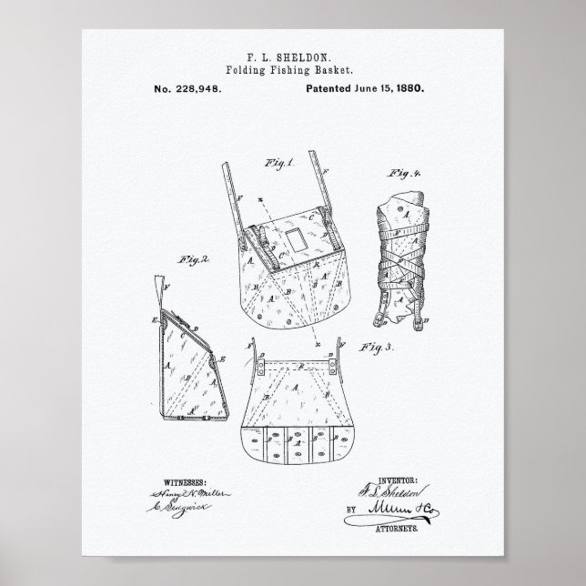 Póster Libro Blanco de la cesta de pesca 1880 Patent Art (Frente)