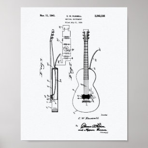 Póster Libro Blanco de la guitarra 1941 Patent Art