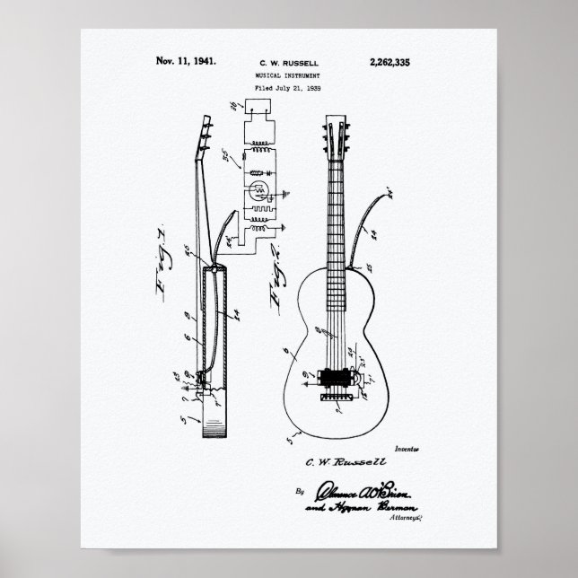 Póster Libro Blanco de la guitarra 1941 Patent Art (Frente)