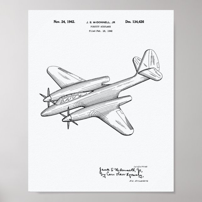 Póster Libro Blanco De Patentes De Pursuit Airplane 1942 (Frente)