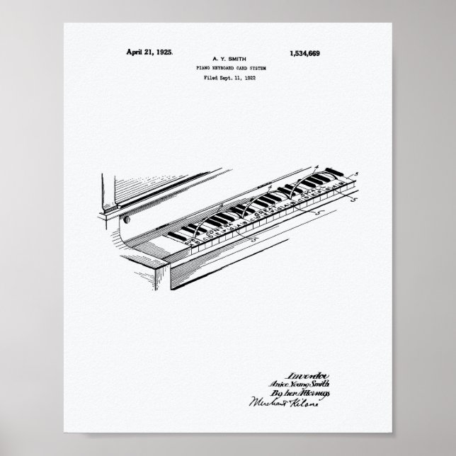 Póster Libro blanco de patentes de teclado de piano 1925 (Frente)