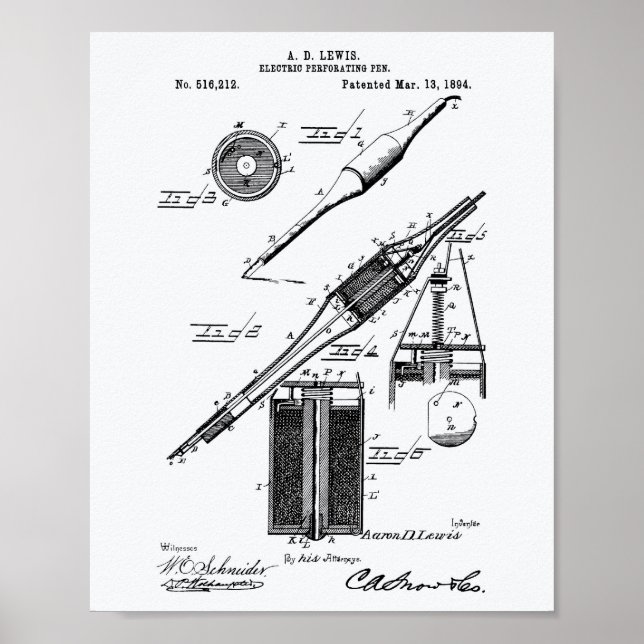 Póster Libro Blanco de Patentes Electric Pen 1894 (Frente)