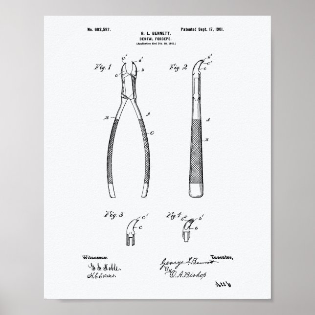 Póster Libro Blanco de Patentes sobre Forceps Dental 1901 (Frente)