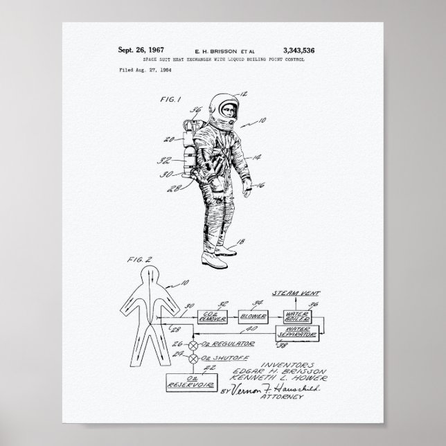 Póster Libro Blanco Patente Space Suit Heat Exchange 1967 (Frente)