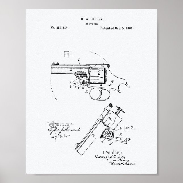 Póster Libro Blanco Revolver 1886 Patent Art (Frente)