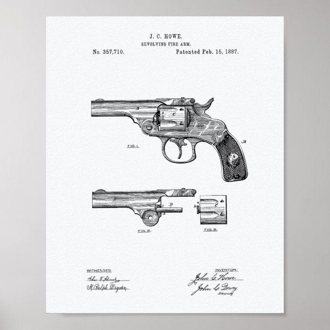 Póster Libro Blanco Revolver 1887 Patent Art (Frente)