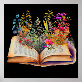 Póster Libro con flores, regalo de amante del libro