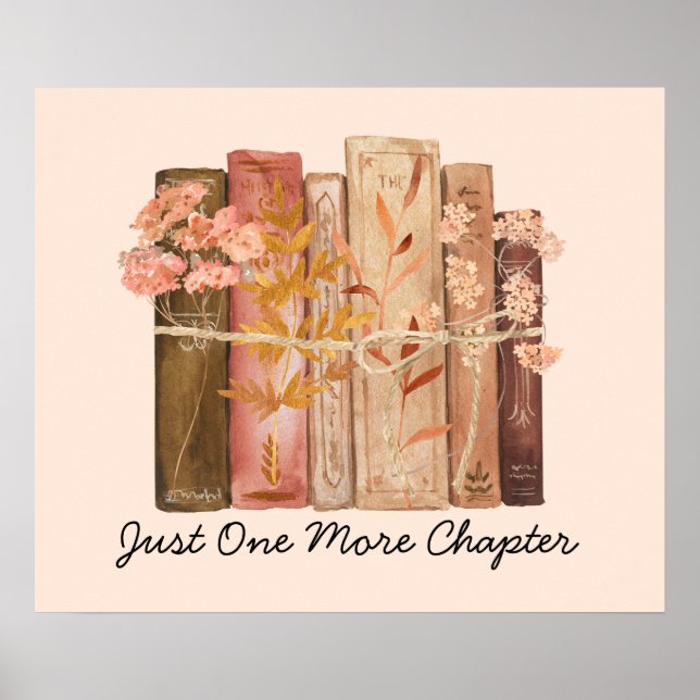 Póster Libro de Acuarela Flor Marrón Rosa Frase de Lectur (Frente)