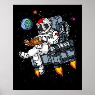 Póster Libro de Astronautas Espaciales Leyendo Cósmico Ne