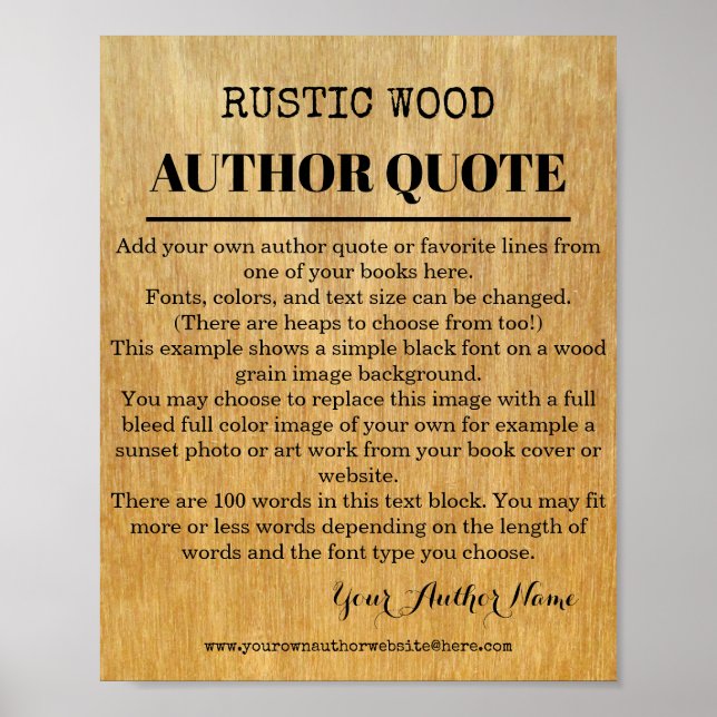 Póster Libro de autor de citas rusticas de madera (Frente)