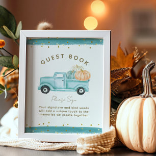 Póster Libro de Baby Shower de Blue Pumpkin Truck Modern 