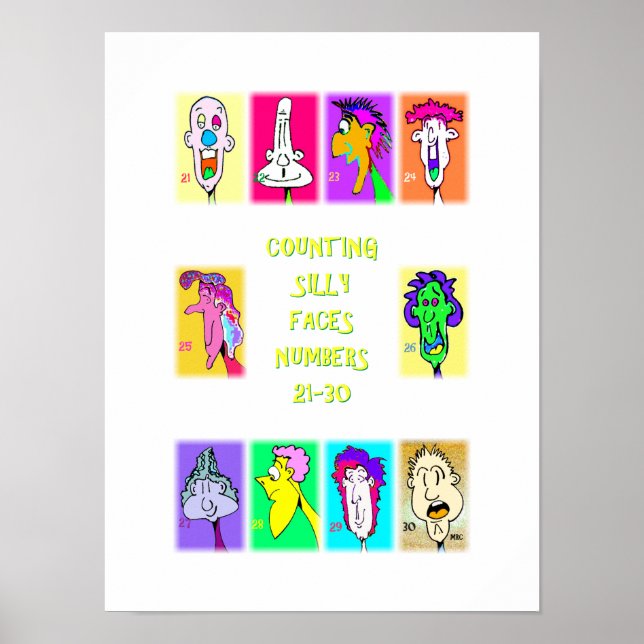 Póster Libro de Caras Tontas para Contar #3: Números 21-3 (Frente)