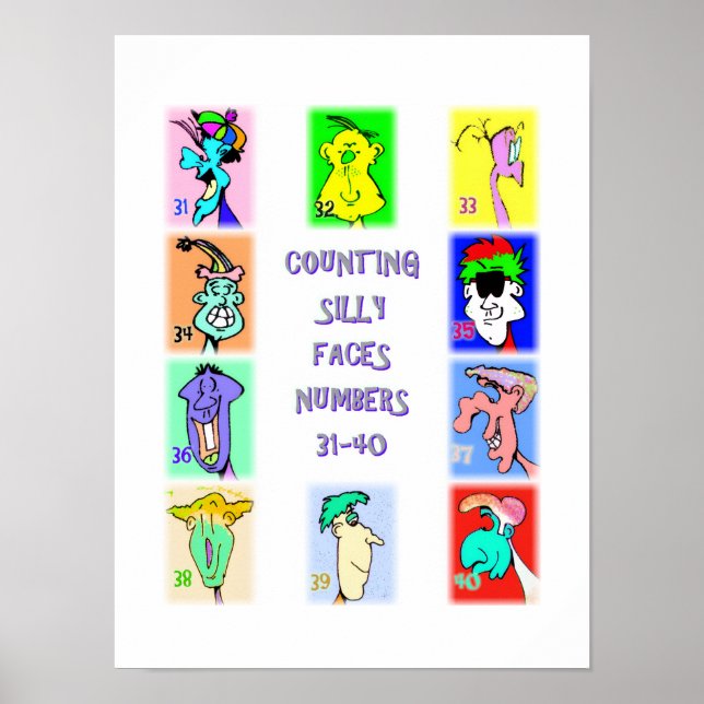 Póster Libro de Caras Tontas para Contar #4: Números 31-4 (Frente)
