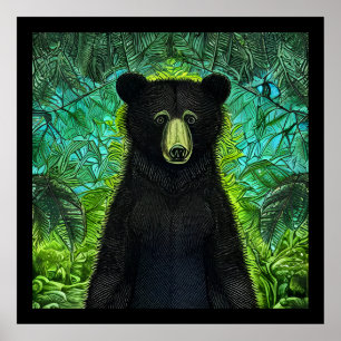 Póster Libro de cuentos divertido pequeño oso negro