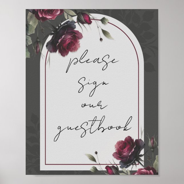 Póster Libro de firmas de bienvenida Flores sombrías Rosa (Frente)