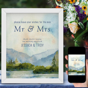 Póster Libro de firmas de boda acuarela de Mountain Lake