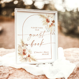 Póster Libro de Firmas de Boda Boho   Arco de Hierba de P