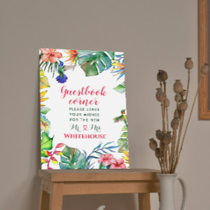 Póster Libro de firmas de boda con Acuarela de Hibisco Tr