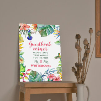 Póster Libro de firmas de boda con Acuarela de Hibisco Tr