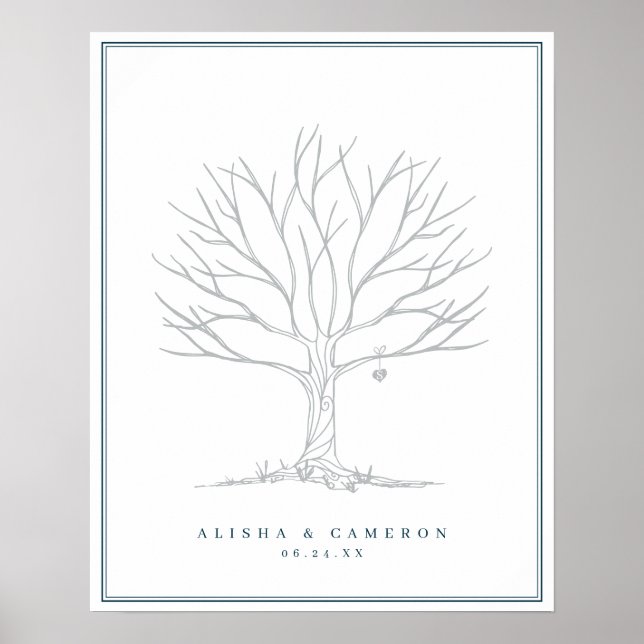 Póster Libro de firmas de boda con árbol de huellas dacti (Frente)