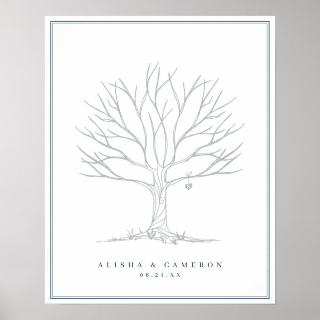 Póster Libro de firmas de boda con árbol de huellas dacti (Frente)