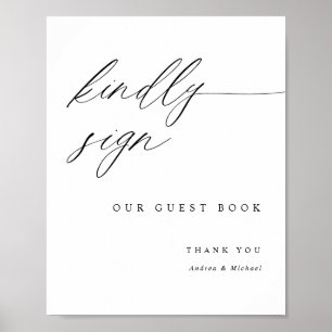 Póster Libro de Firmas de Boda con Caligrafía Elegante