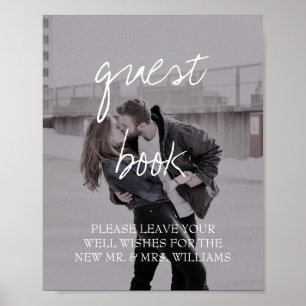 Póster Libro de firmas de boda con caligrafía fotográfica