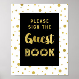 Póster Libro de firmas de boda con confeti de oro negro